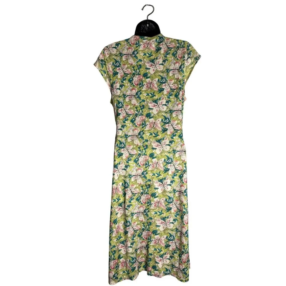 Floral Wrap V-Neck Midi Dress With Cap Sleeves & Adjustable Waist Tie - Picture 2 of 7